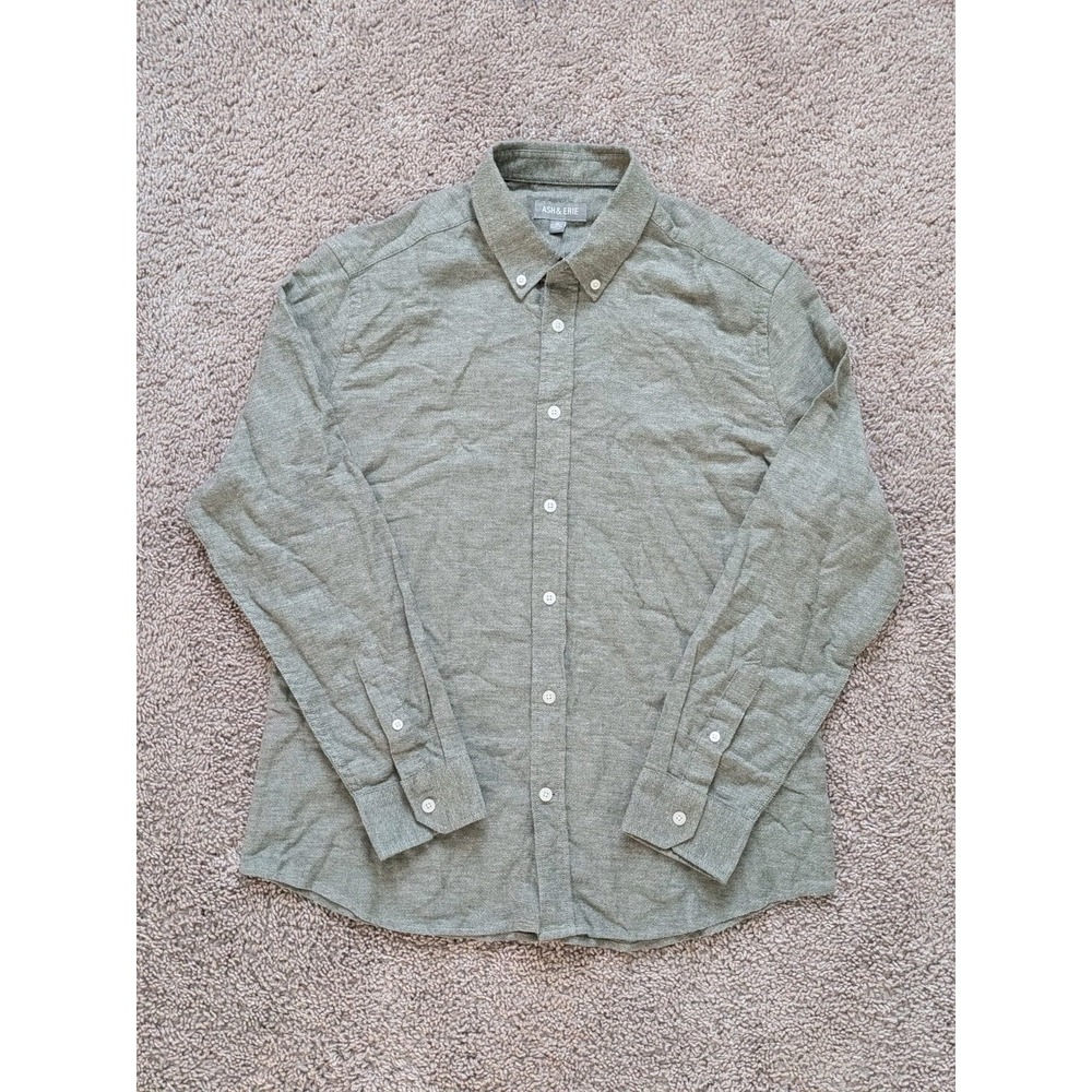 Ash & Erie Shirt Mens Medium Slim Fit Button Down Green Long Sleeve 100% Cotton